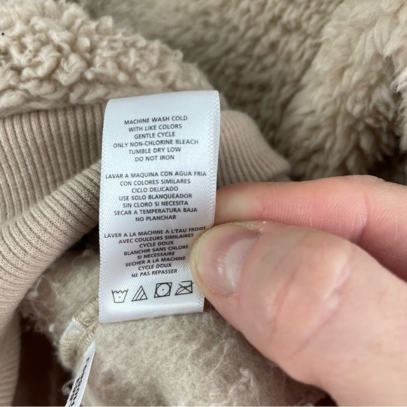 Calvin Klein Tan Zip Front Faux Fur Sherpa Teddy Jacket Gold Details Size M - Picture 14 of 15